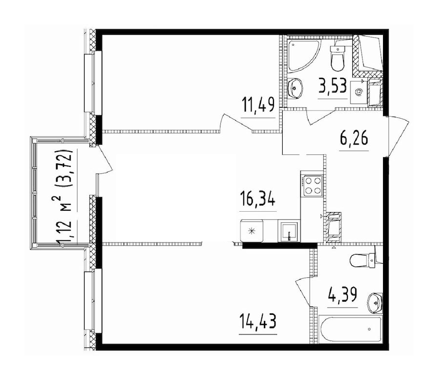2-комнатная квартира 56.44 м², 14/14 эт., ЖК «Чёрная речка»